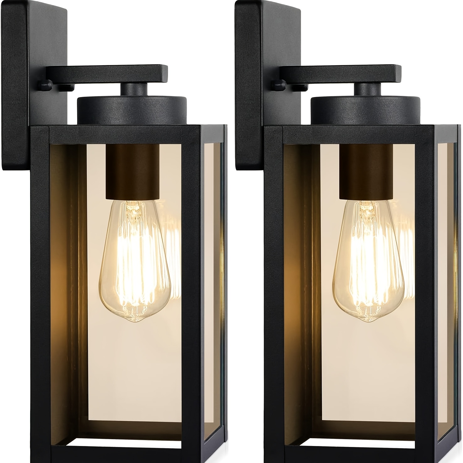 2 pack outdoor wall light fixtures modern matte black exterior lantern sconces with glass shade e26 base waterproof wall mounted porch lights for patio front door entryway