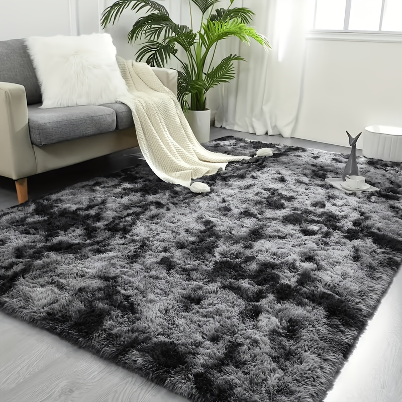 Living Room Carpet, Tie-dye Fluffy Carpet Plush Rug, Soft Plush Modern Indoor Shaggy Carpet, Bedroom Home Decor, Tie-dye Black Gray