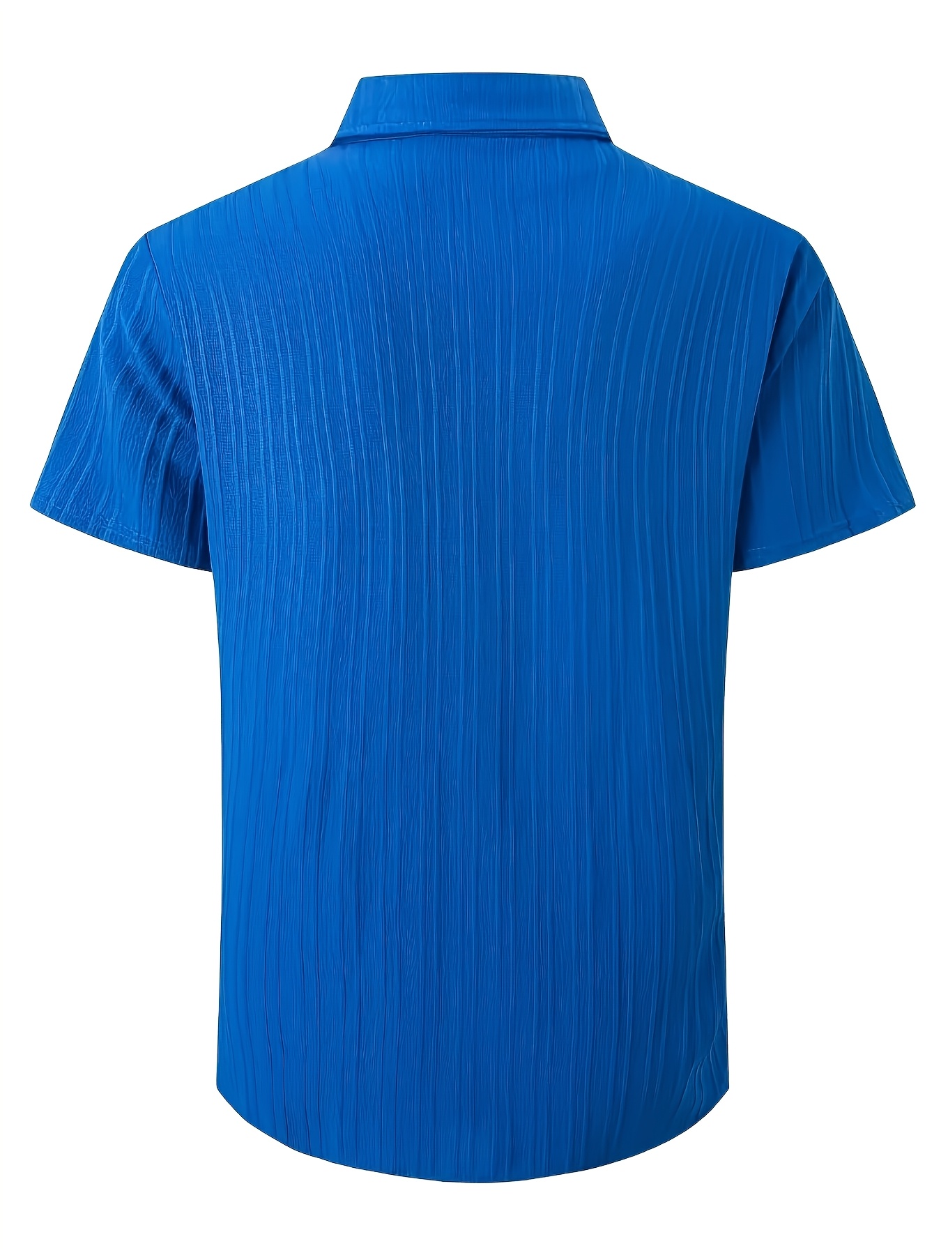 Men's Royal Blue Casual Button-Up Shirt - Short Sleeve, Ribbed Texture Fabric, Classic Collar, Summer Wear, Machine Washable, PLUS SIZE