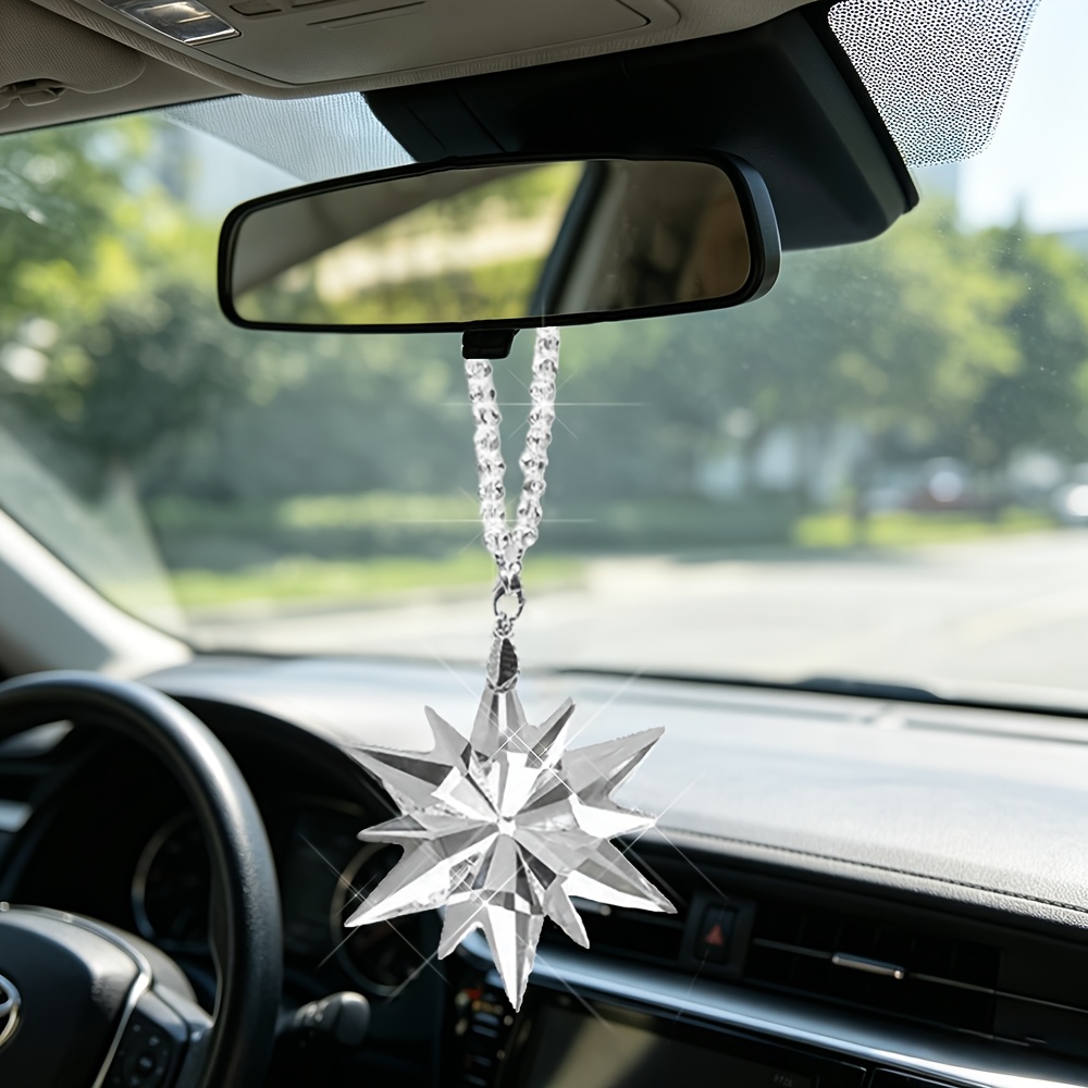 TEMU 2D Plat, 17-delige set transparante sneeuwvlok-auto-ornamenten, Creatieve sneeuwvlok-autodecoratie, Kristallen auto-accessoireset