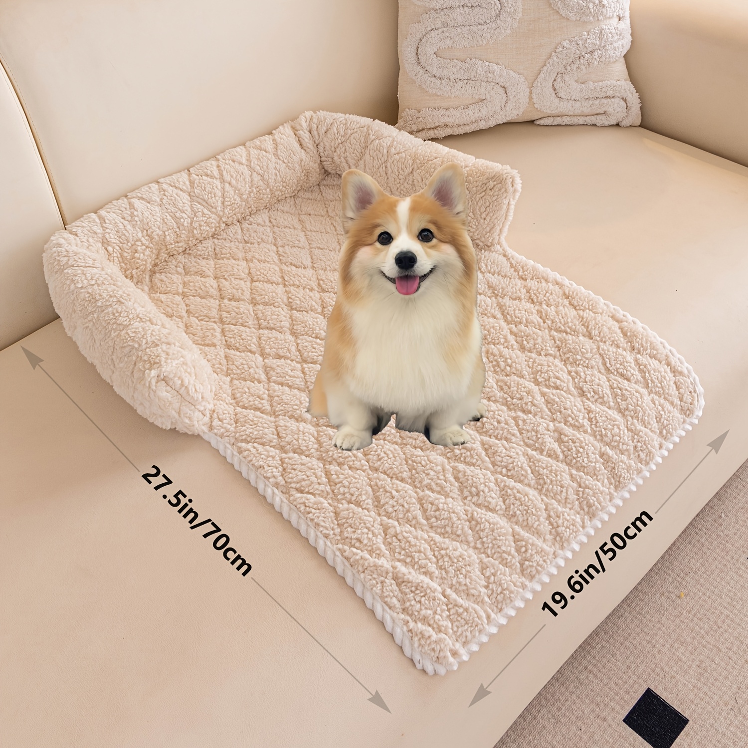 TEMU 1pc Pet Bed Suitable For - Thickened Plush Bed With Scratch-resistant Cover, Non-slip Base & Warm Lamb Fur Nest, Polyester-filled Bed For