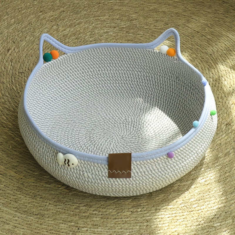 TEMU 2-in-1 Cat Scratching Board And Bed Combo With Colored Ball Accessories - Durable And Reusable Mat, Space- Design, Suitable For Cats And Small