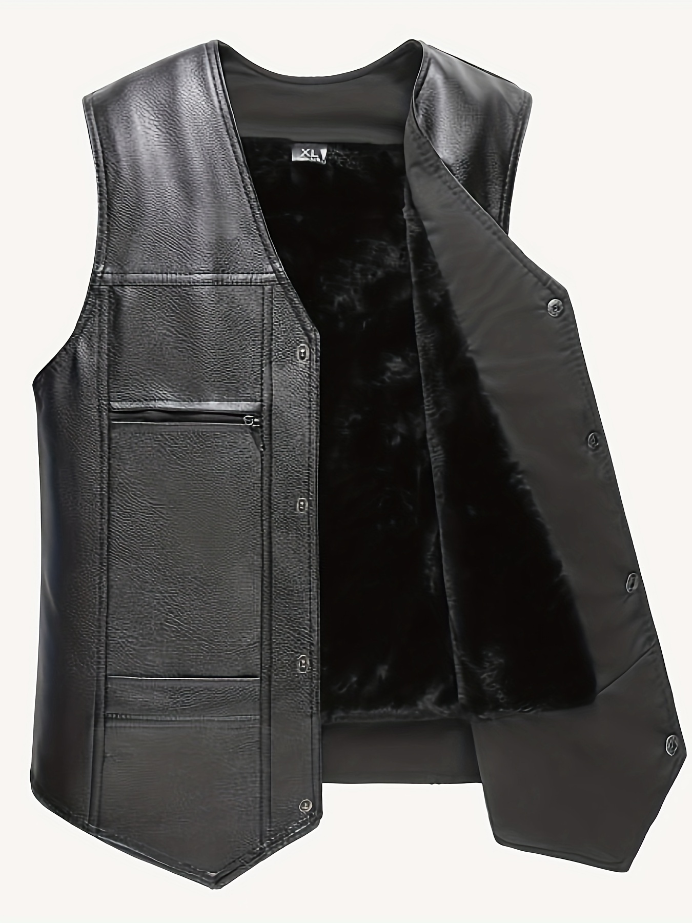 Men'S Winter Vest - Thickened Casual Workwear V-Neck Sleeveless Jacket with Multiple Pockets, Regular Fit H-Silhouette for Fall/Winter, Winter Layering Piece, Solid Color Design