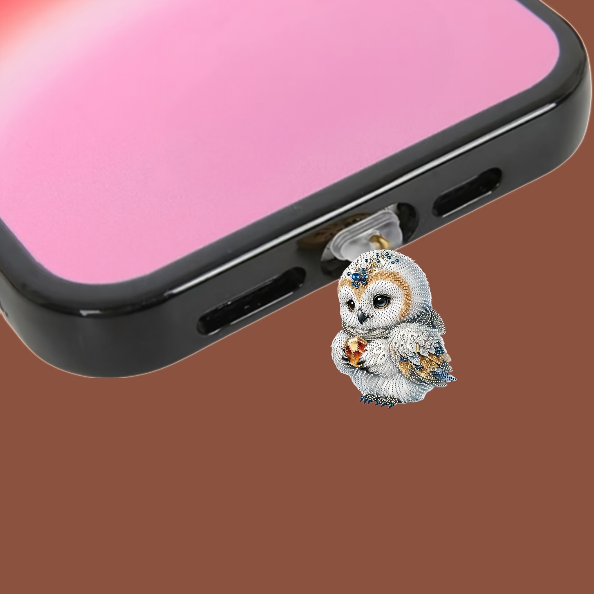 

1pc Diamond-encrusted Owl Acrylic Phone Dust Plug, Compatible With Iphone/type-c Connectors, Mobile Accessory, Ideal For Holiday Gifts