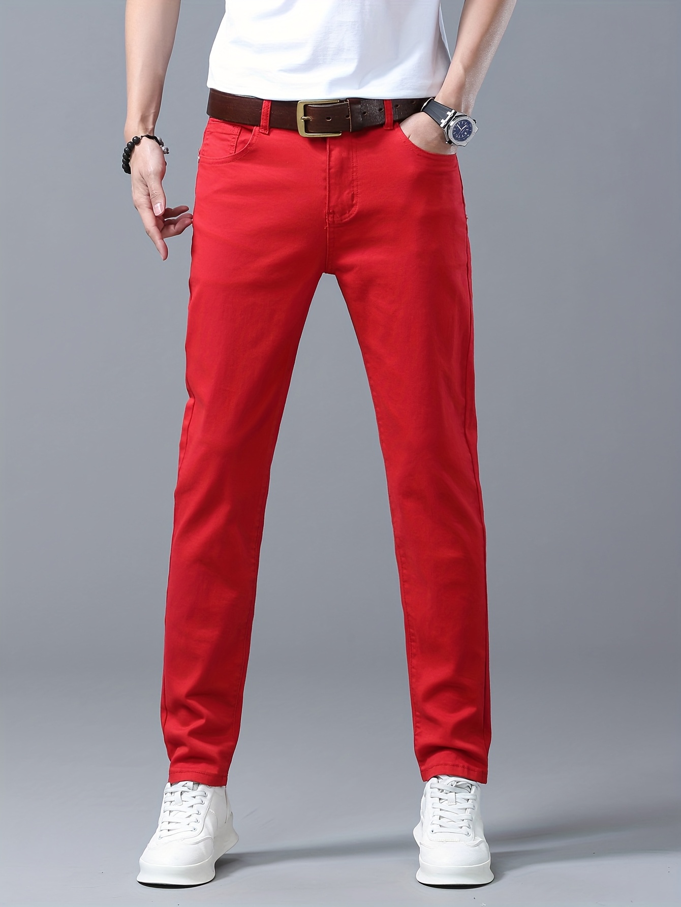 jeans clásicos rojos hombre pantalones elástica no Temu