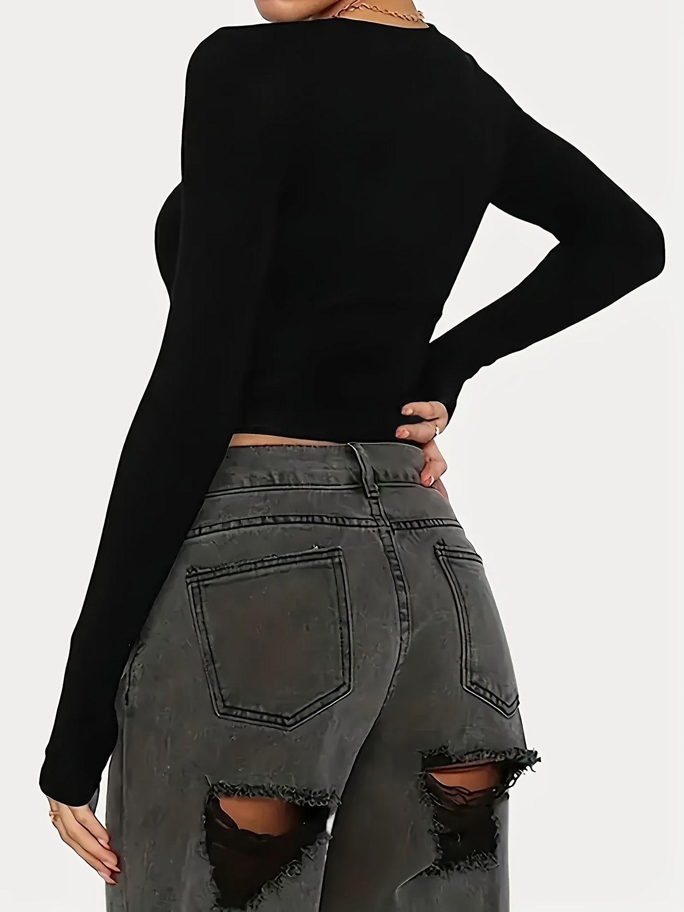 Women's Y2K Solid Color Cropped Slim Fit Long Sleeve T-Shirt - Round Neck Casual Top for Spring/Autumn, Machine Washable Everyday & Back-to- Outfits, Ladies T Shirts, Spring Fashion, Minimalist Style, Smooth Fabric, Stylish Blouse, Women