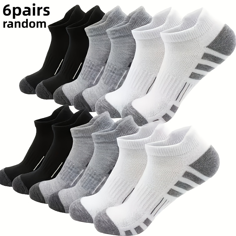 Image of 6 Pairs Men's Lightweight Breathable Shock-absorbing Arch Support Sports Socks - Moisture-wicking, Striped Design, Random Colors, , Fitness Enthusiast Special, , Sporty Style, Daily Wear
