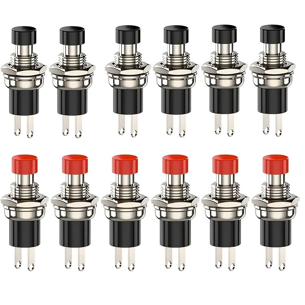 TEMU Lot de 12 interrupteurs à bouton-poussoir momentané, mini bouton-poussoir momentané, normalement ouvert , bouton rond à 2 broches