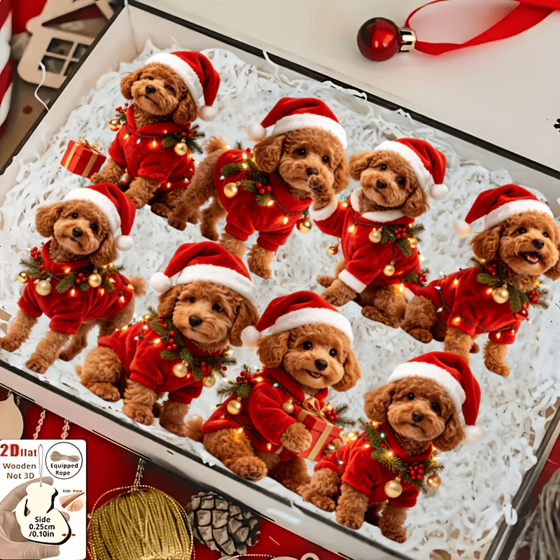 TEMU 2d Flat, 8pcs Teddy Suitable For Indoor/outdoor Christmas Tree & Home Decorations - Wood Hanging Ornaments With Cute Patterns, For Xmas, Easter,