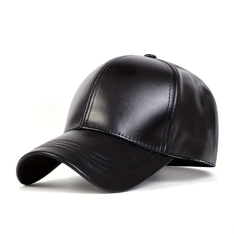 TEMU Men's Pu Cap, Adjustable, Breathable, Casual, Gift Hat