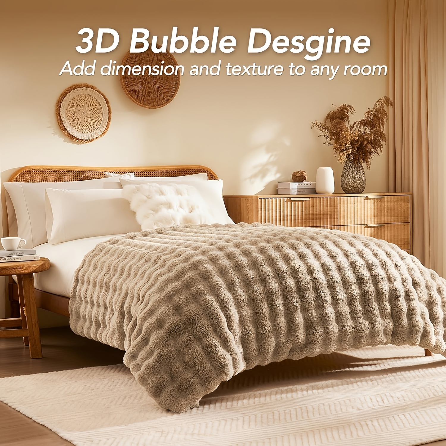 Luxury Soft Fluffy Faux Rabbit Fur Blanket, Cozy Plush Throw