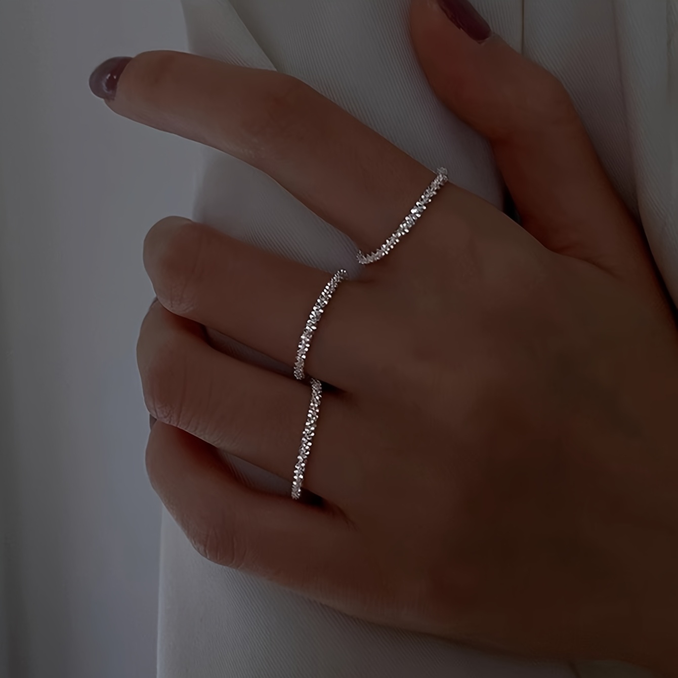 3pc Stackable Bling Chain Ring Set for Women