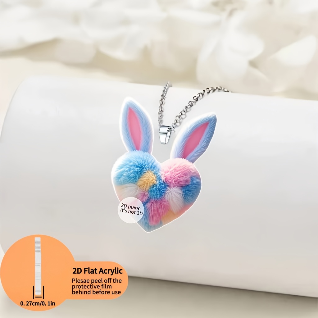 Colorful Heart Rabbit Women's Earrings & Necklace Set, 3pcs