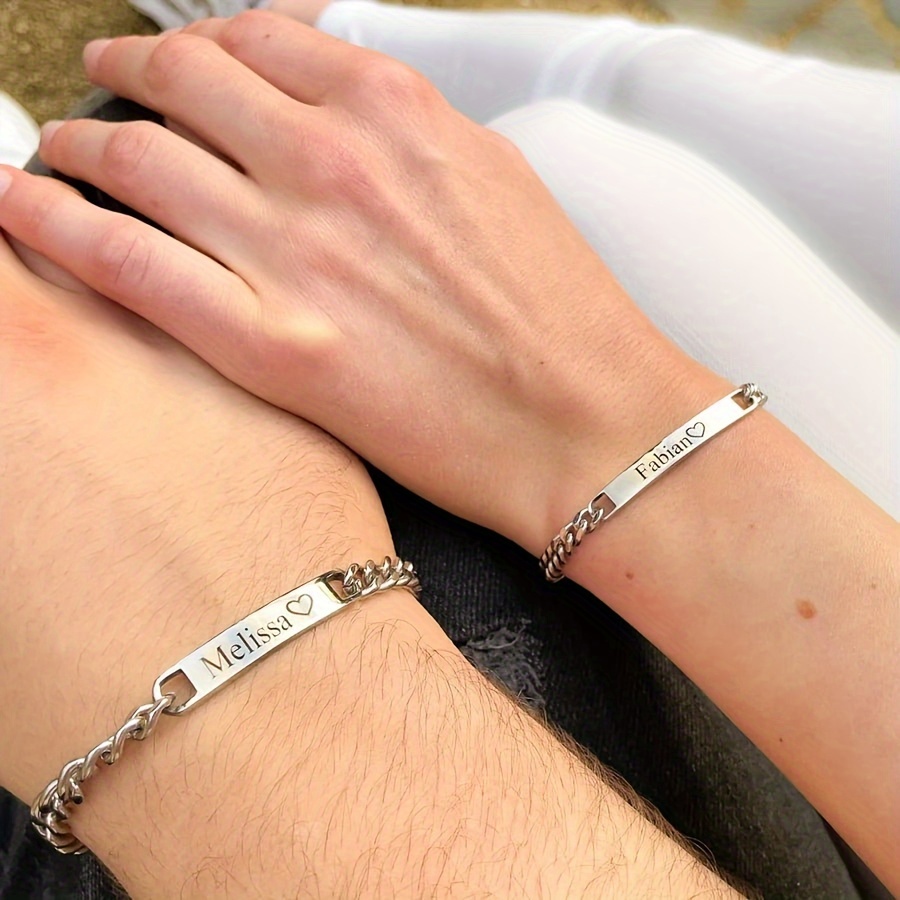 

2pcs Custom Matching Bracelet For Couple, Personalized Engraved Couple Bracelet, Gift For Couples, Gift For Anniversary