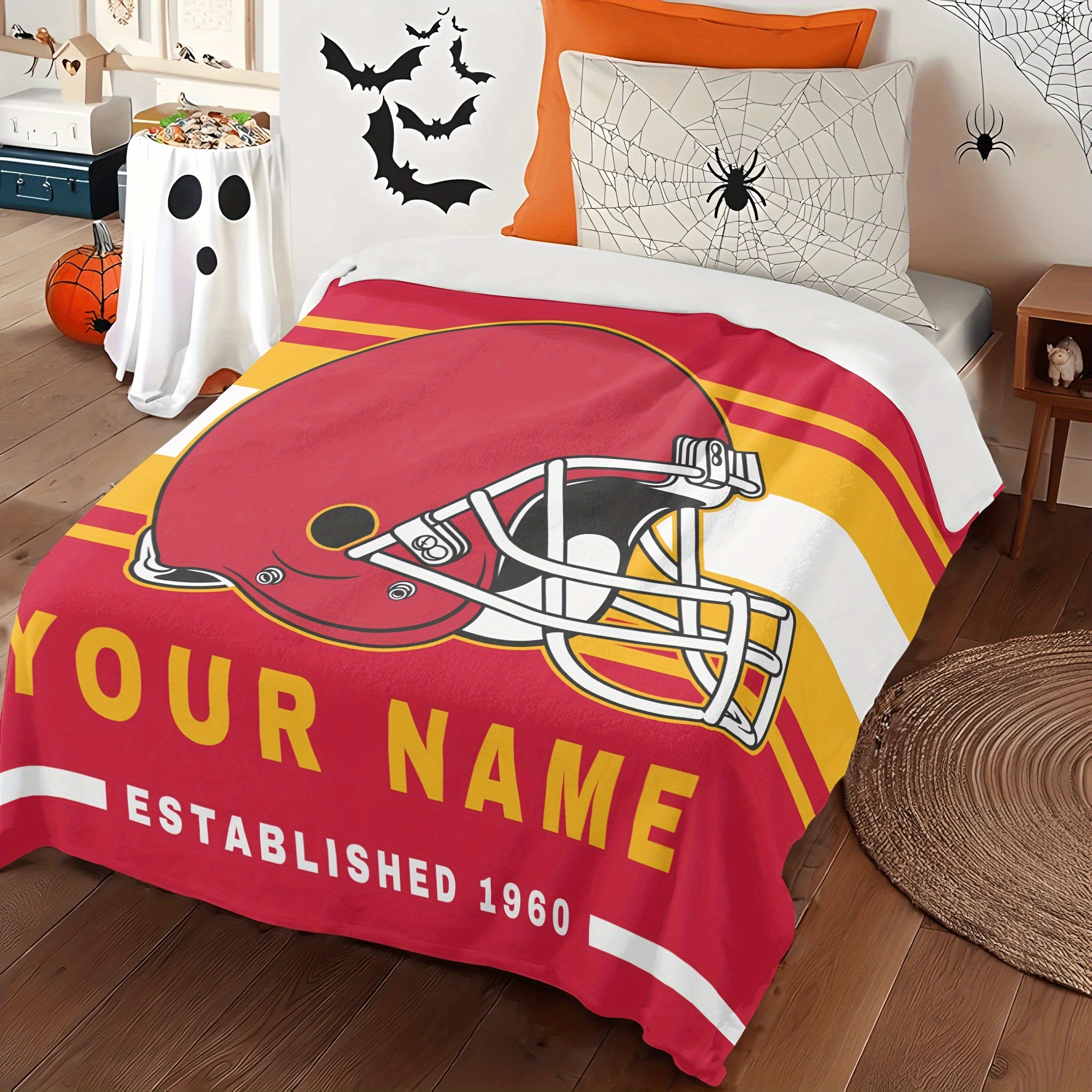 

Customizable Throw Blanket - Personalized Name For Bed, Sofa, Soft Warm Flannel, Sports Fan Perfect Gift, Polyester Knit Fabric, No Electricity Or Battery Needed