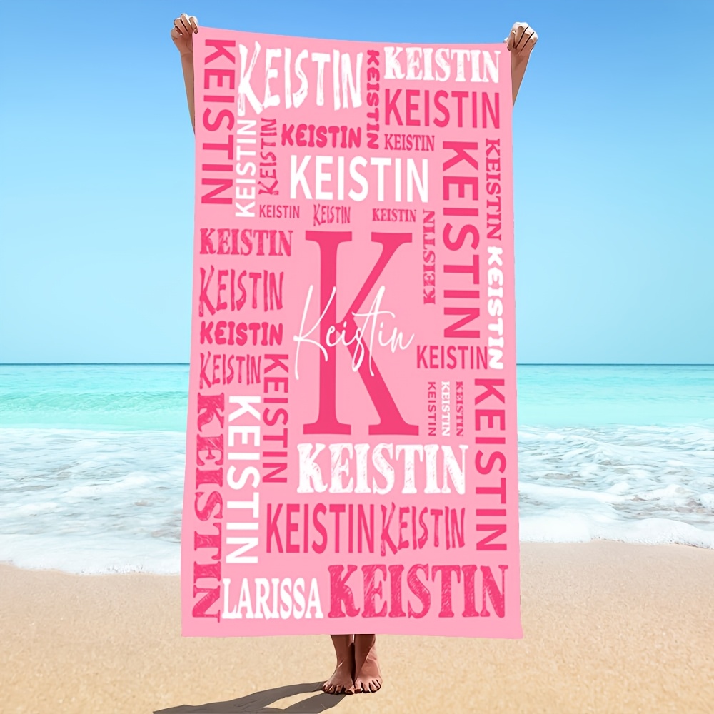 TEMU Custom Name Beach Towel - Super Absorbent, Quick-dry Polyester, Ideal For Swimming, Camping & Travel - , Low Lint, Machine Washable,