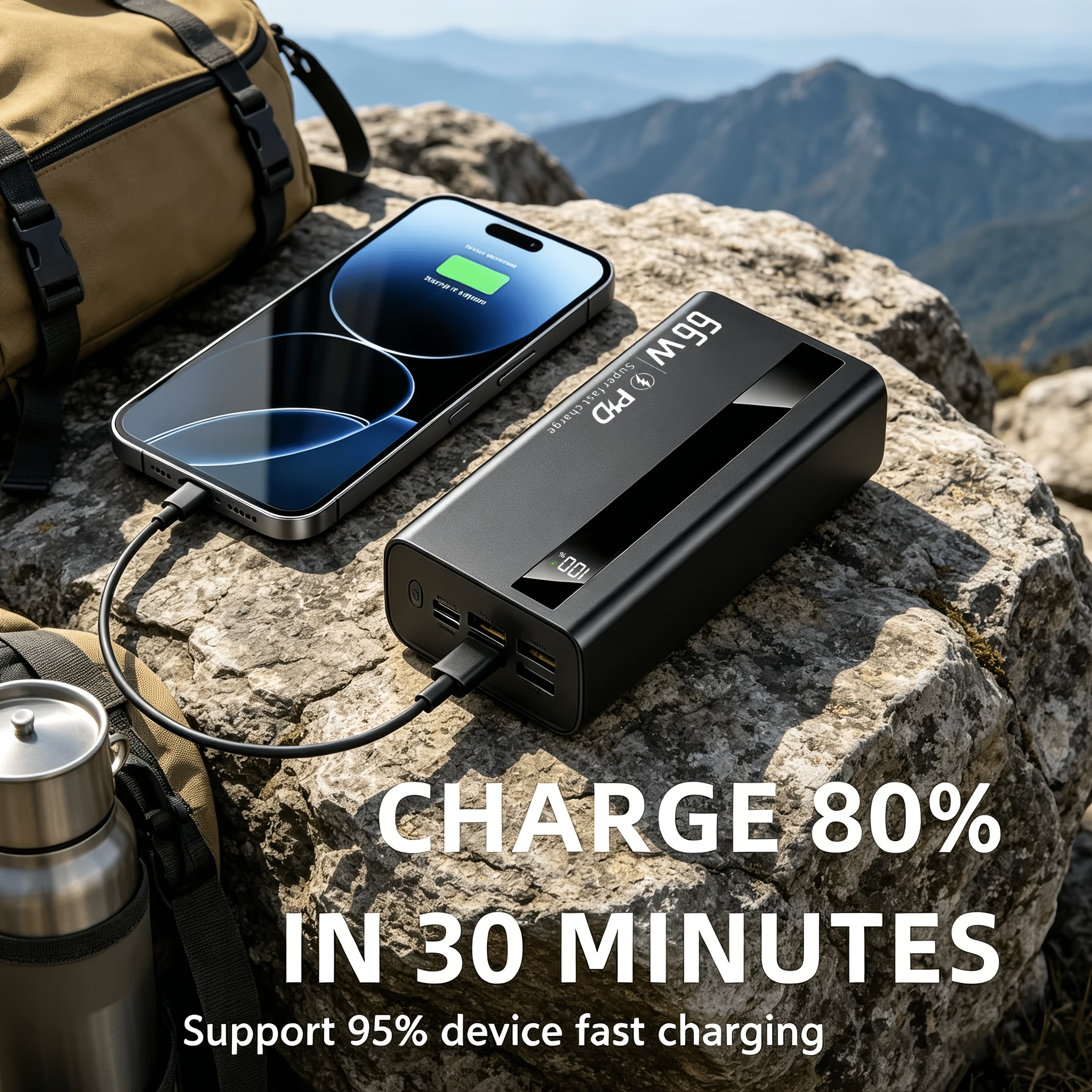 Image of Portable Charger With 60000mah Capacity, Dual-way Fast Charging, Display Screen, Travel Backup Power Source, High-capacity Power Bank, Suitable For Iphone, , Devices, Perfect As A Holiday Gift.