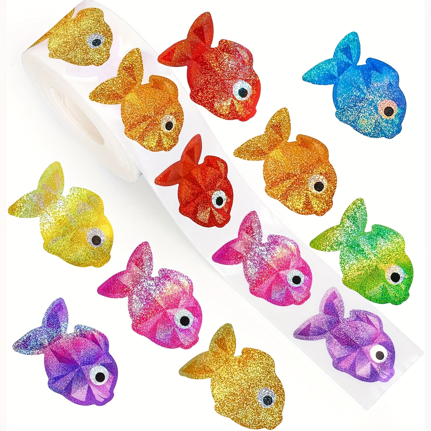 500 Sheets/ Roll Laser Colorful Fish Stickers Party Gift Decoration Label Stationery Stickers