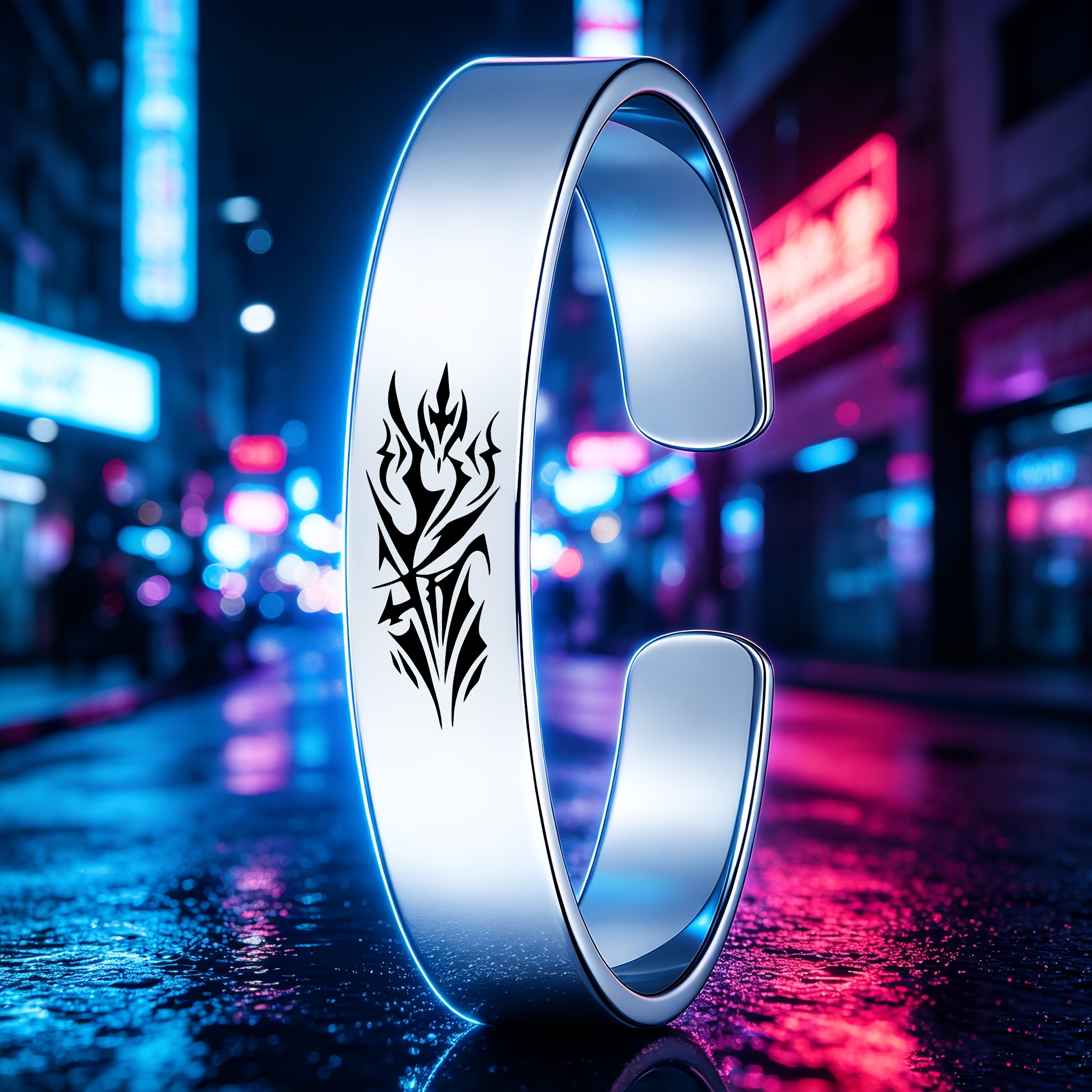Men's Dark Tribe Totem Design Open Bangle