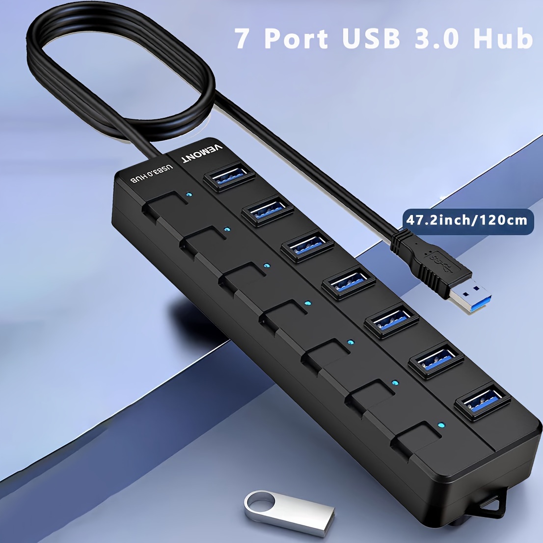 

Usb , 7 Port Usb 3.0 , Fpozuo Usb Splitter With Individual On/off Switches And Lights, 4ft/1.2m Usb Long Cable, Usb Extension For Laptop And Pc Computer
