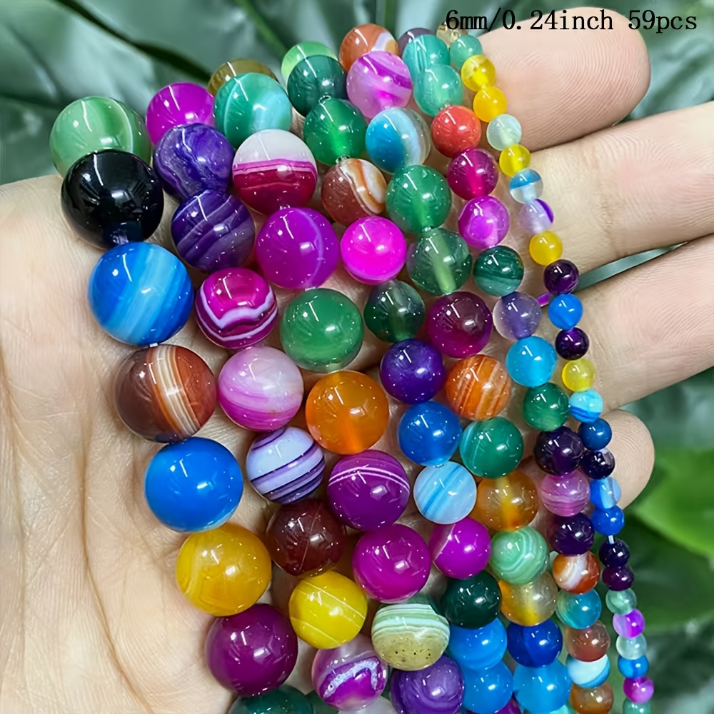 Image of Natural Stone Mixed Agates Round Beads Bracelet Ring Diy Bead Perles For Jewelry Making 15" Strand 4/6/8/10mm 37-88pcs