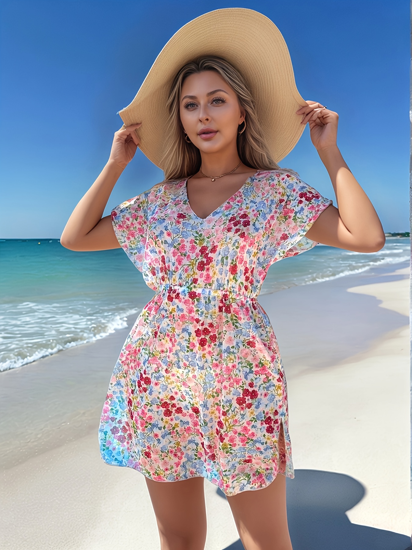 womens floral print v neck kaftan dress casual polyester - Temu United  Kingdom