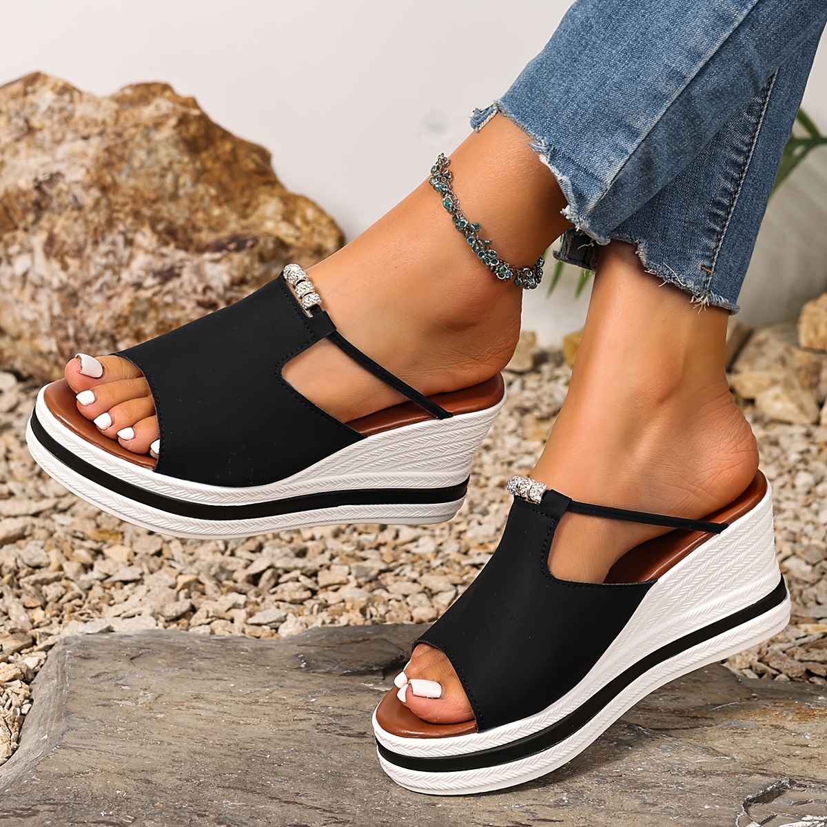 TEMU Ladies' Summer Solid Shoes, Comfortable And Elastic Versatile Footwear For Vacations., Women Shoes Elegant Women Shoes Shoes