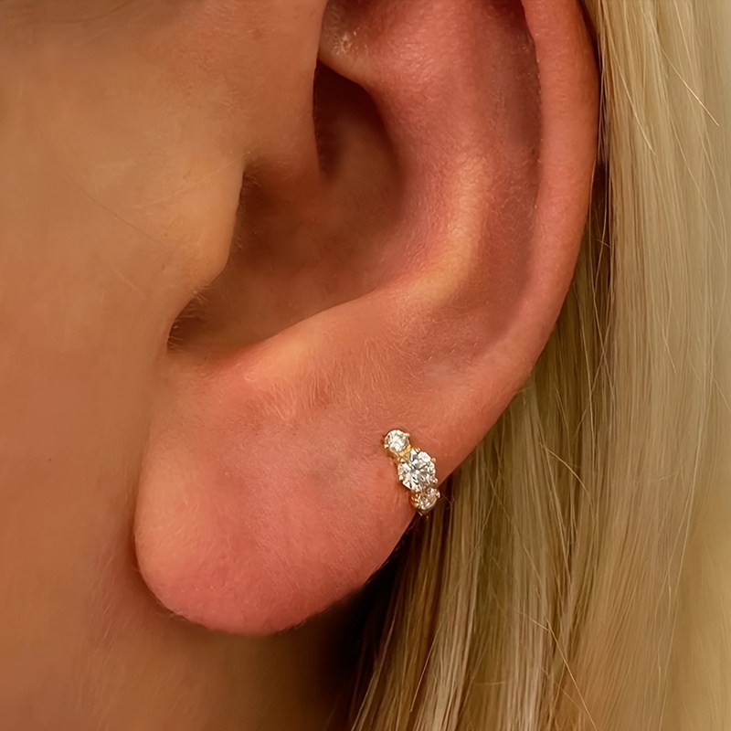 TEMU [1pc/1pair Golden Earrings] 1pc Elegant Women's Earrings Ear Bone Studs | Classic Easy Style Mini Synthetic Zirconia, Suitable For Daily Party