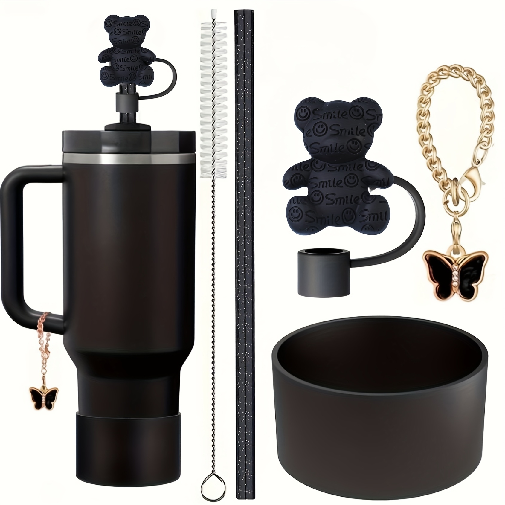 juego de accesorios para botella de agua con diseño de oso, 5 piezas -   tapas para  ,  , base y colgante de  , compatible con botellas estándar (vaso no incluido) detalles 1