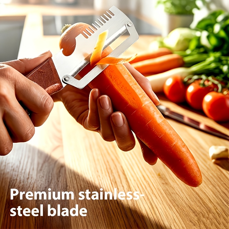 TEMU Heavy-duty Stainless Steel Peeler And Slicer, 1pc, With Wooden Handle And Thickened Blade Design. Suitable For All Types Of Fruits And
