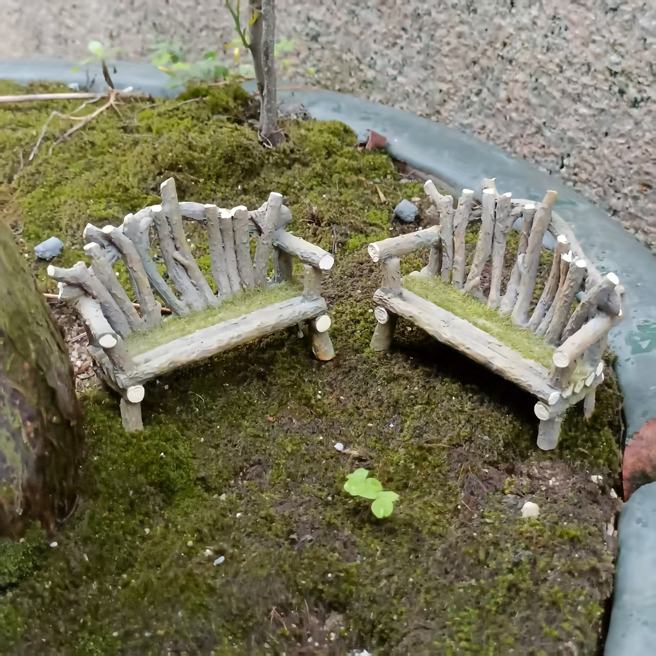 Image of 2pcs Set Retro Mini Wooden Lounge Chair Stool Bench Table And Chair Micro Landscape Succulent Landscaping Decoration Pastoral Small Ornaments