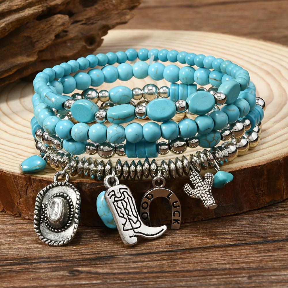 4pcs Set New Beaded Cactus Hat High 's And Women's Bracelet Hand String Valentine's Day Gift Suitable For Daily Wear And Gift