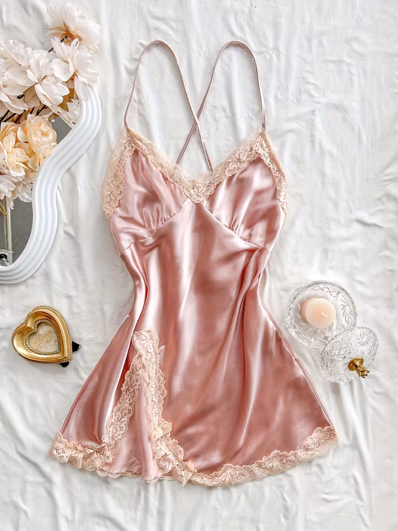 Easy Satin Nightgown Cross Backless Wear Season