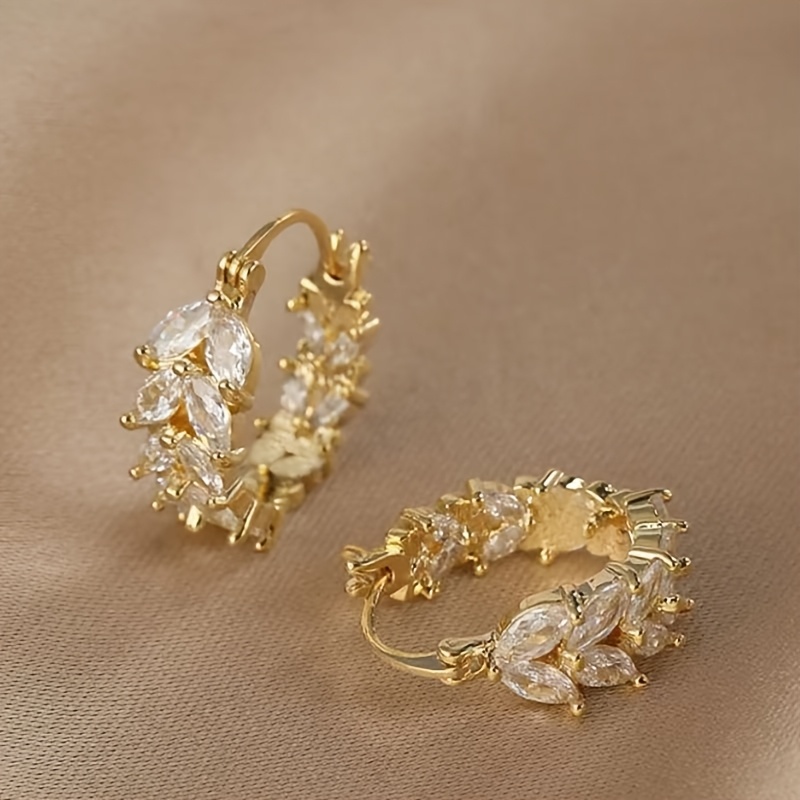 E-shop 1 Paar elegante Weizenähren-Ohrhänger, eingelegt mit synthetischer Zirkonia-Verzierung, geeignet für Freizeitkleidung, Blumenmuster verleihen