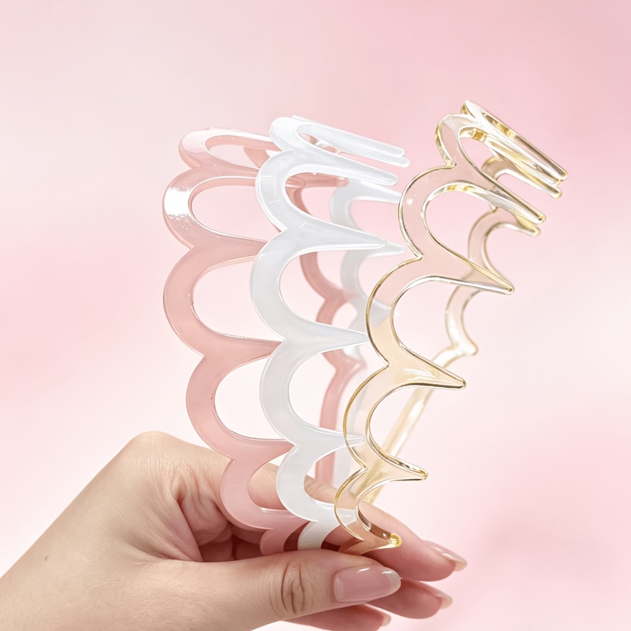 TEMU 3pcs Women's Wavy Headbands, Acrylic Non-slip Grip Hairbands, Stylish Wavy Hair Clips, Elegant Everyday Hair Accessories