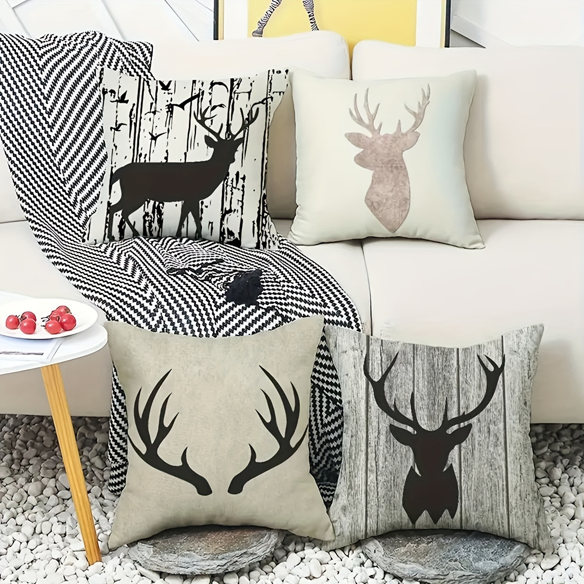 

Modern European Retro Deer Head Throw Pillow Cover - Single Side Print, Zippered Polyester Cushion Case For Sofa & Car Decor