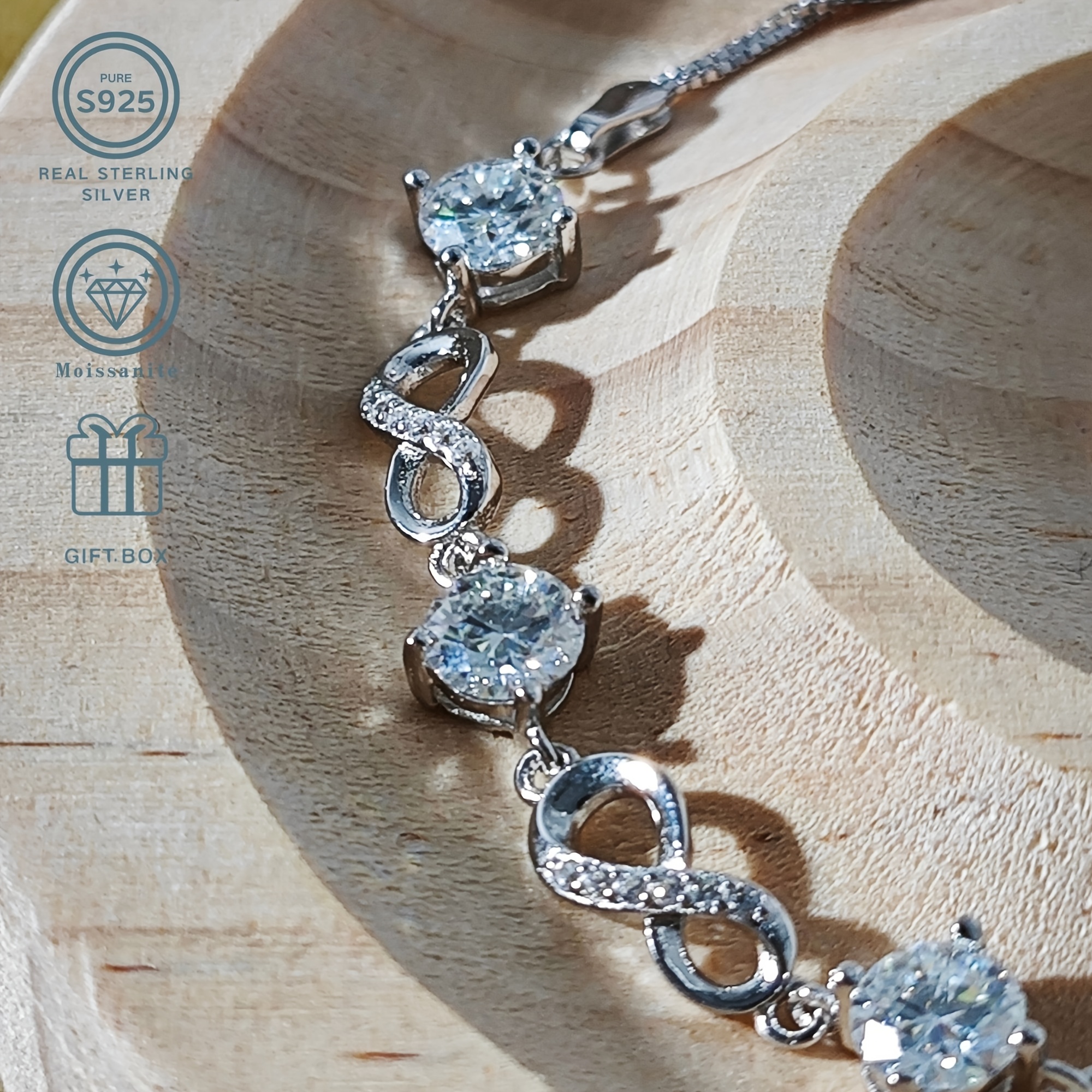 S925 Silver 0.5 Carat 3pc Moissanite Cross Bracelet
