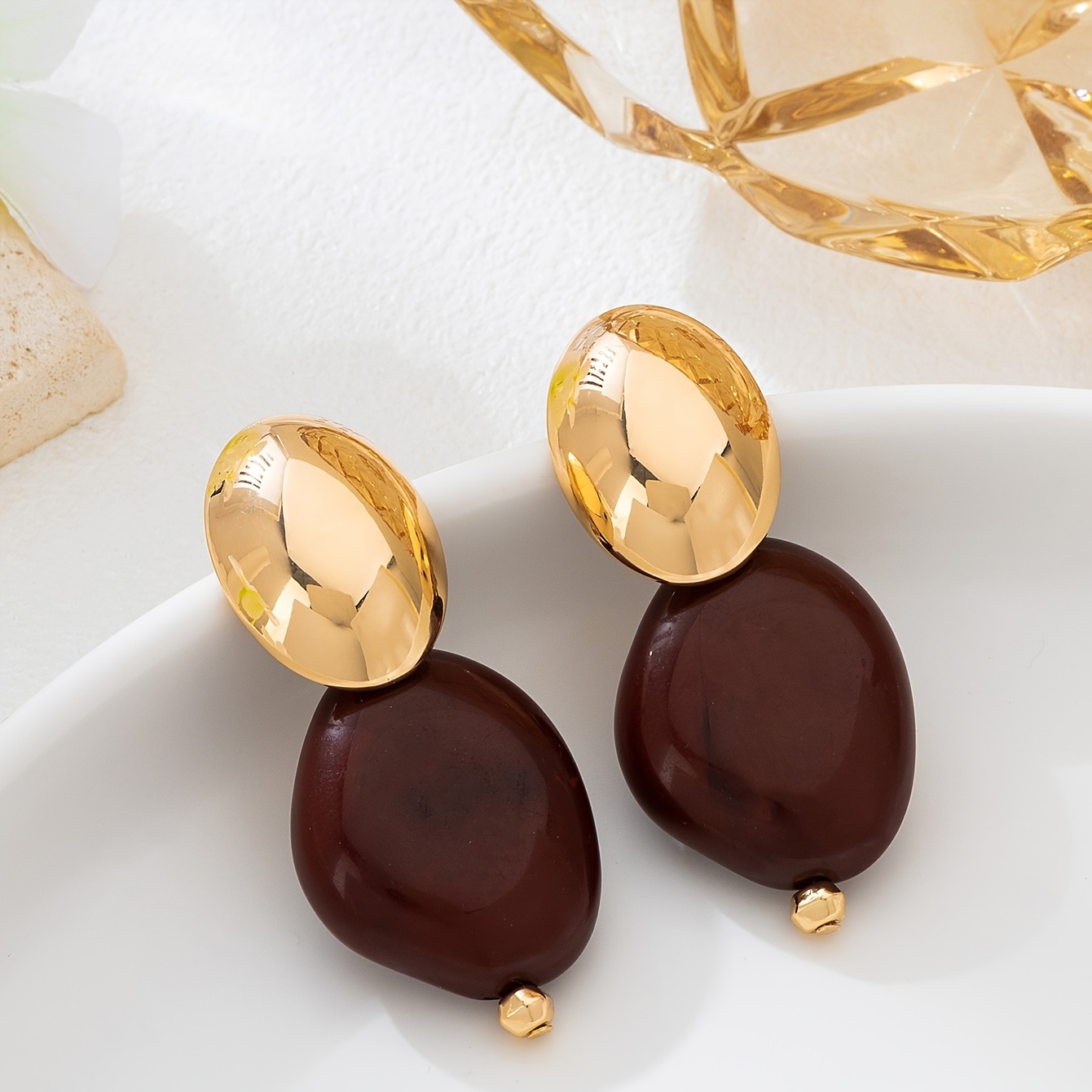 TEMU Un di Orecchini : , Stilosi, Semplici, Eleganti, Stile Vintage Boh矇mien con Studs Geometrici Lucidi e Orecchini in Resina , Ideali per Feste,