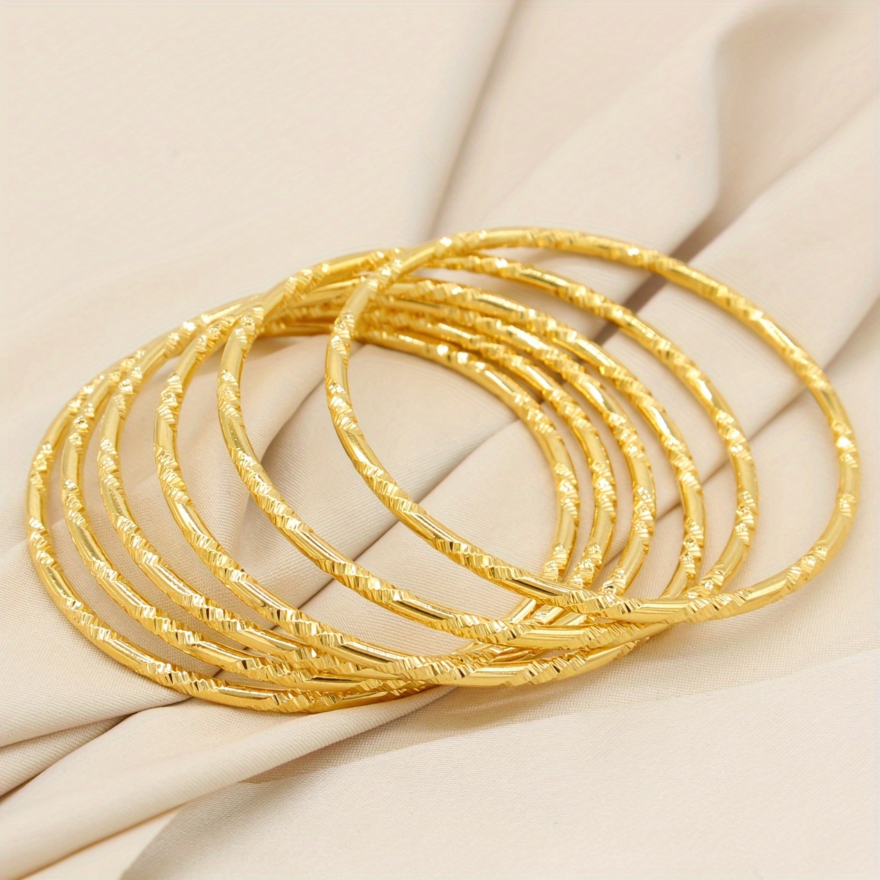 6-Pack Middle Eastern Style Laser-Patterned Bangle Bracelets