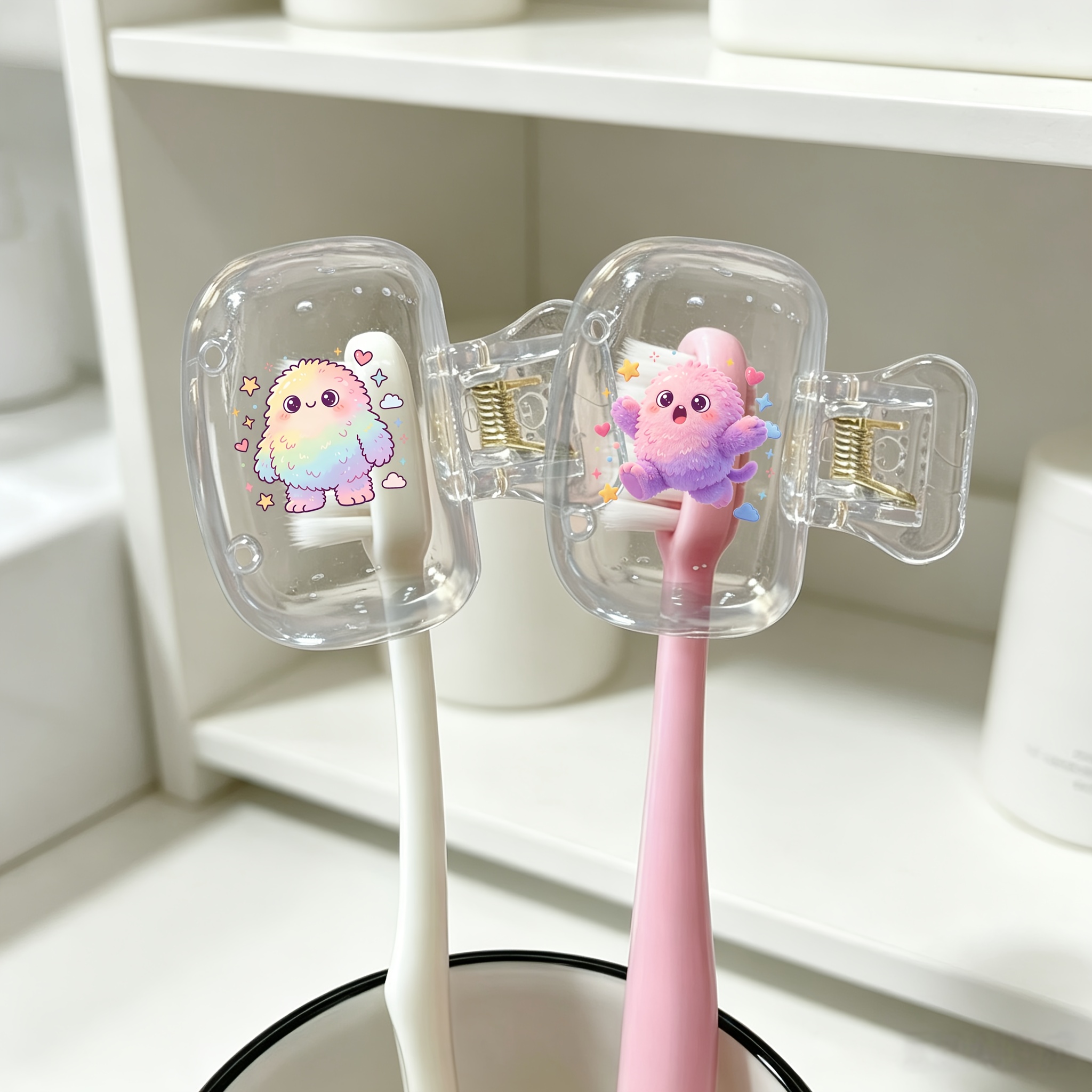 2pcs Rainbow Pom-Pom Little Monsters Toothbrush Set