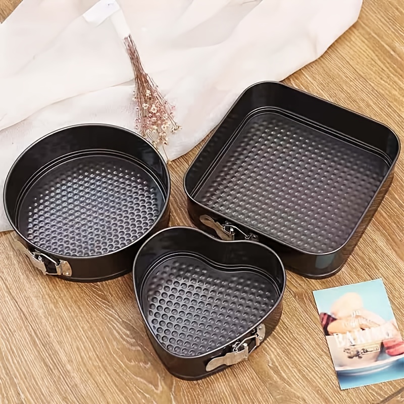 3pcs Square & Round Heart Multi-Size Carbon Steel Removable Bottom Cake Molds, High-Temperature Resistant and Easy to Clean. Suitable for Home Use, and for Holidays Such as Halloween, Christmas, and Valentine's Day