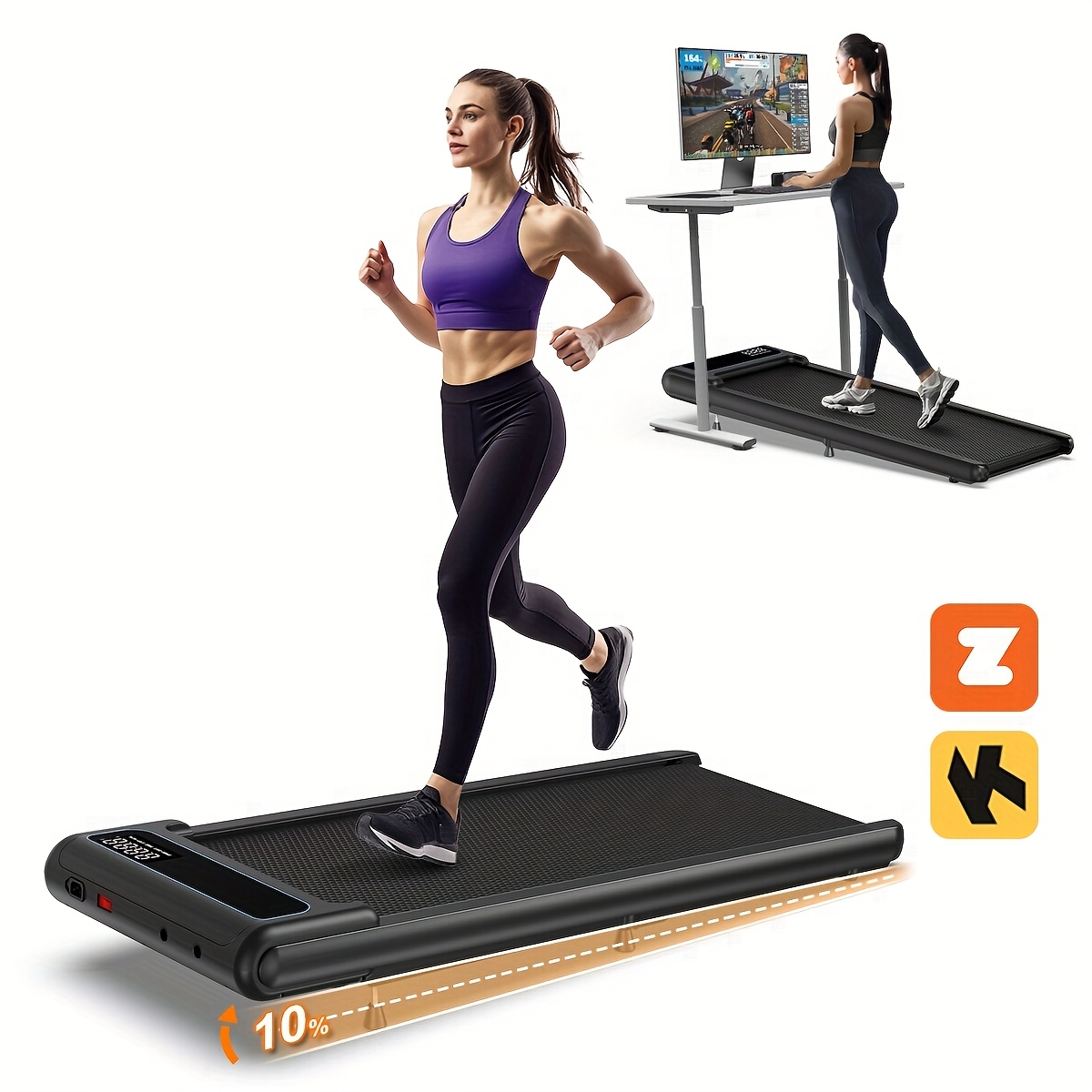 Walking Pad with Incline, Under Desk Treadmill for Home Office, Voice Control Smart Treadmills Compatible with ZWIFT KINOMAP APP, Treadmills for Home/Office 265lbs Weight Capacity