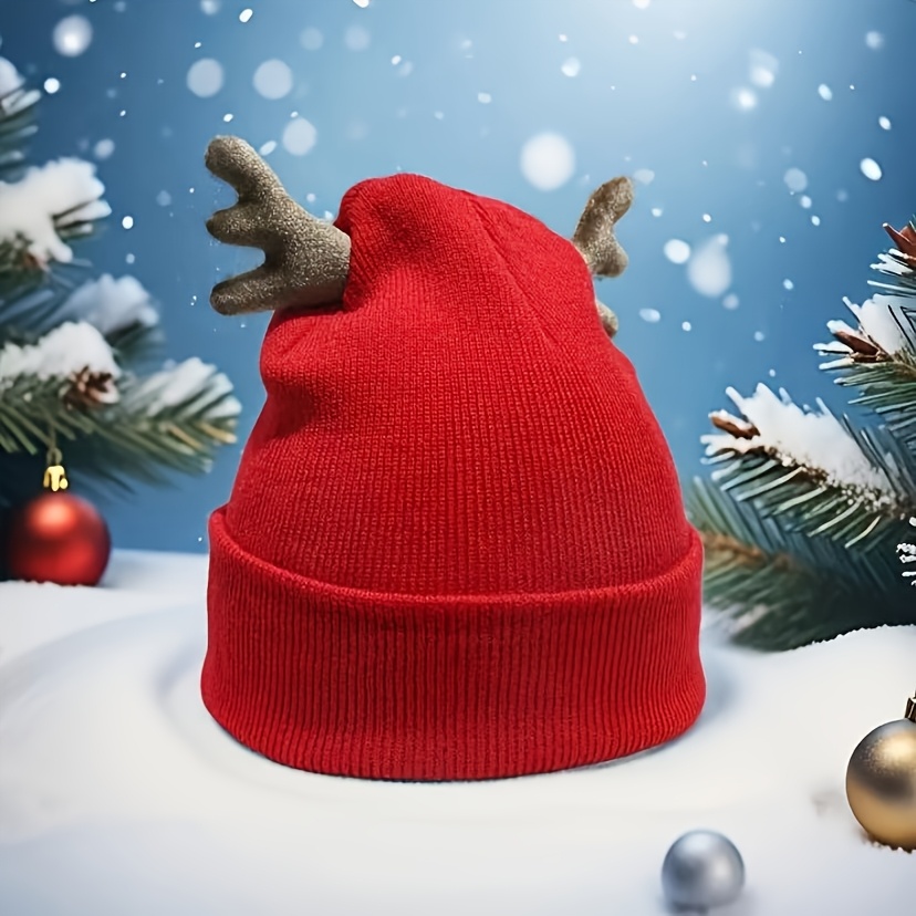 TEMU Gorro holgado para con decoraciones de astas - Beanie elástico sin ala adecuado para el al , transpirable, para regalos de Navidad, vacaciones y