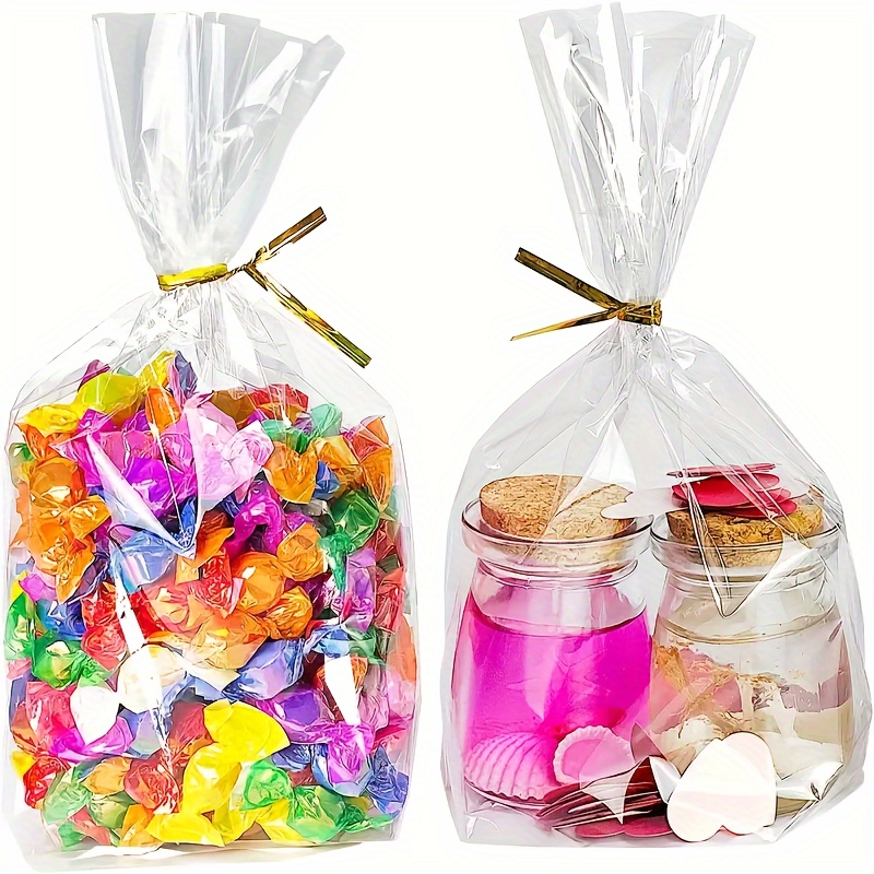 

50 pièces/ pièces Sacs cadeaux en cellophane transparent économiques - Décoration inférieure, Sacs triangulaires inférieurs avec nœud doré, Fête et solutions - pour l'Eid et de cadeaux