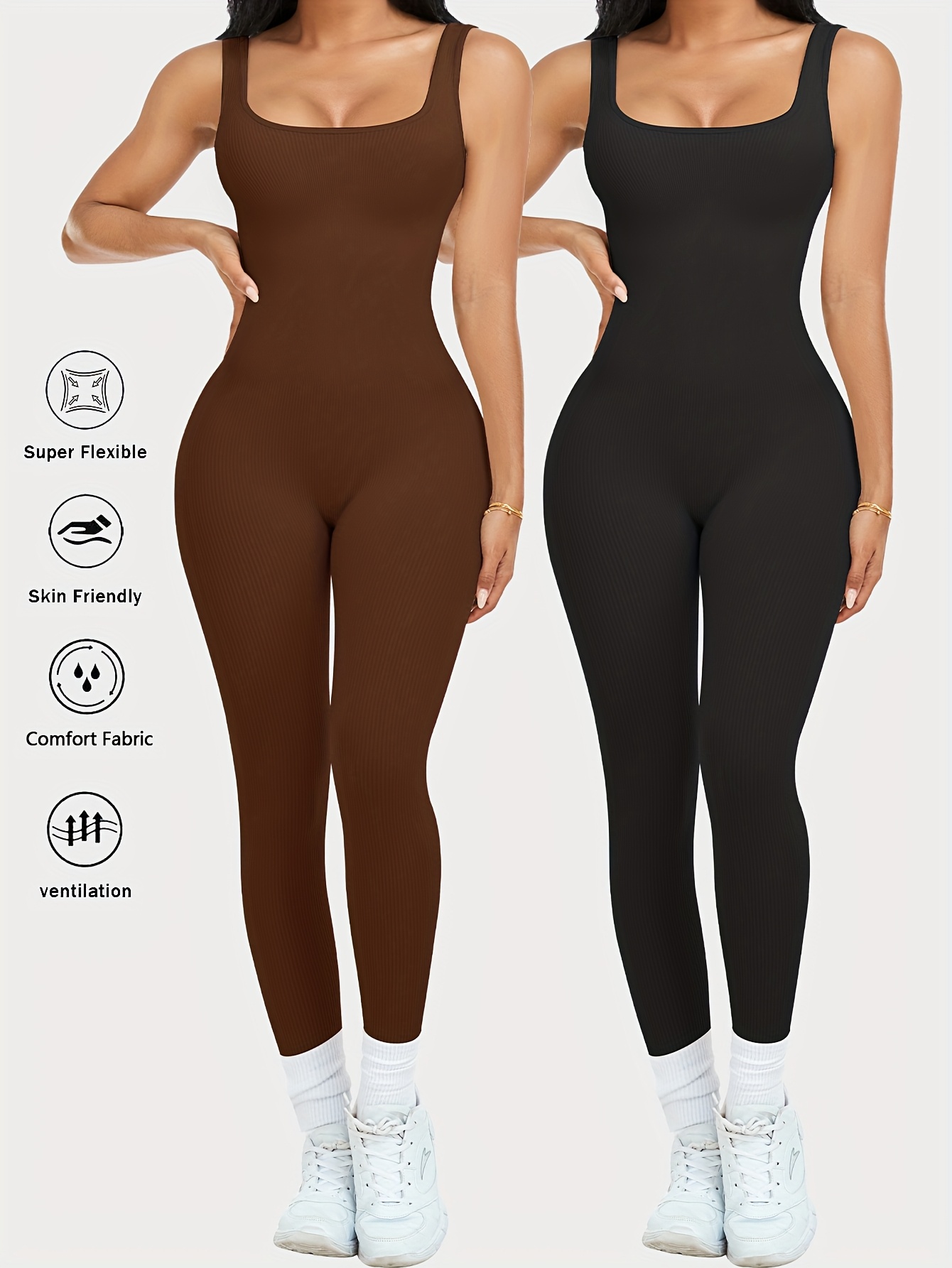 2pcs womens autumn and winter sleeveless square collar long jumpsuit 90 nylon and 10 elastic fiber fabric comfortable thick impermeable washable and reusable suitable for any activity occasion exercise fitness pilates running yoga