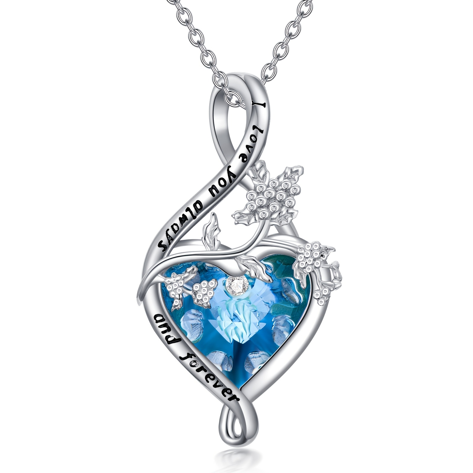 Birth Flower Necklace Sterling Silver Birthstone Necklace