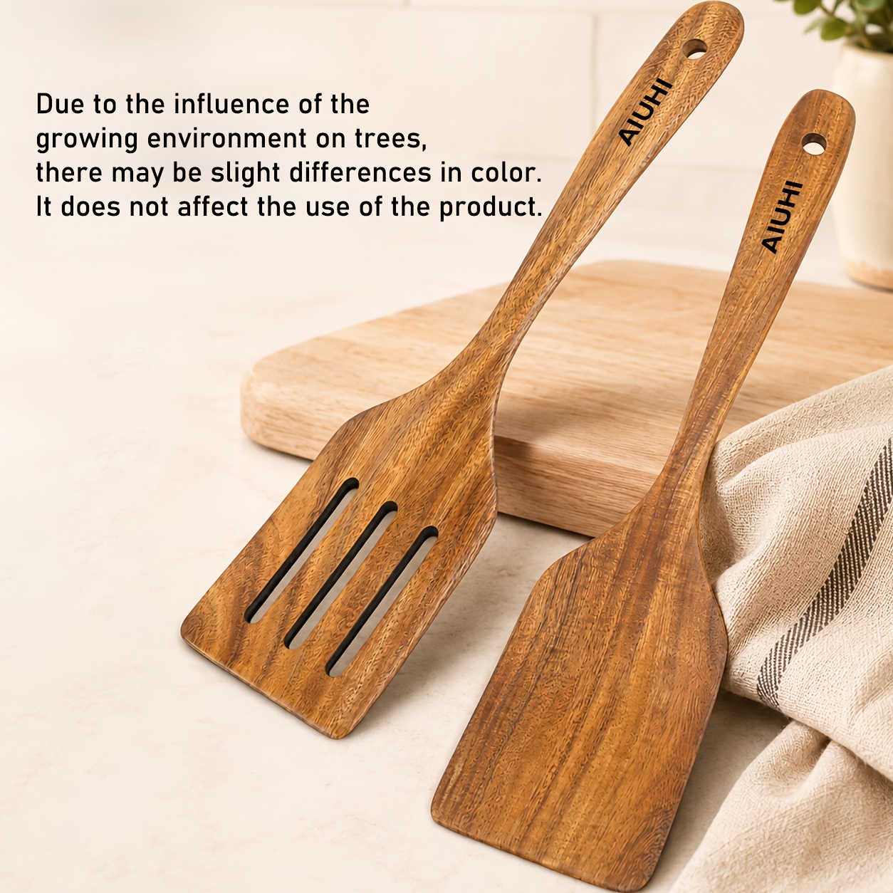 Aiuhi 2pcs-145g Wooden Spatulas For Cooking Apartment Essentials Kitchen Utensil Set Housewarming Gifts Wooden Utensils For Everyday Use