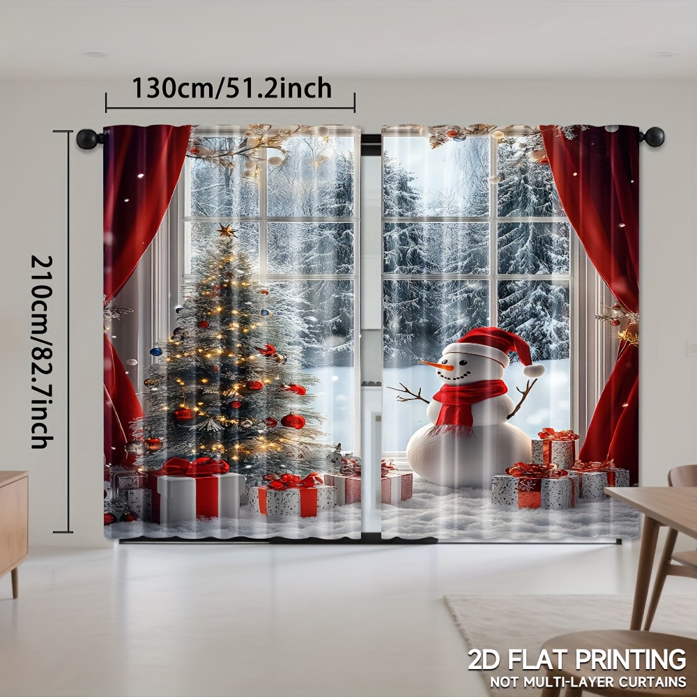 2pcs, Tree Xmas Curtains, Rod Pocket Mount, Digital Printed Curtains, Polyester Material, Suitable For Living Room, Kitchen, Bedroom, Study, Dining Room, Home Decor, (without Rod)