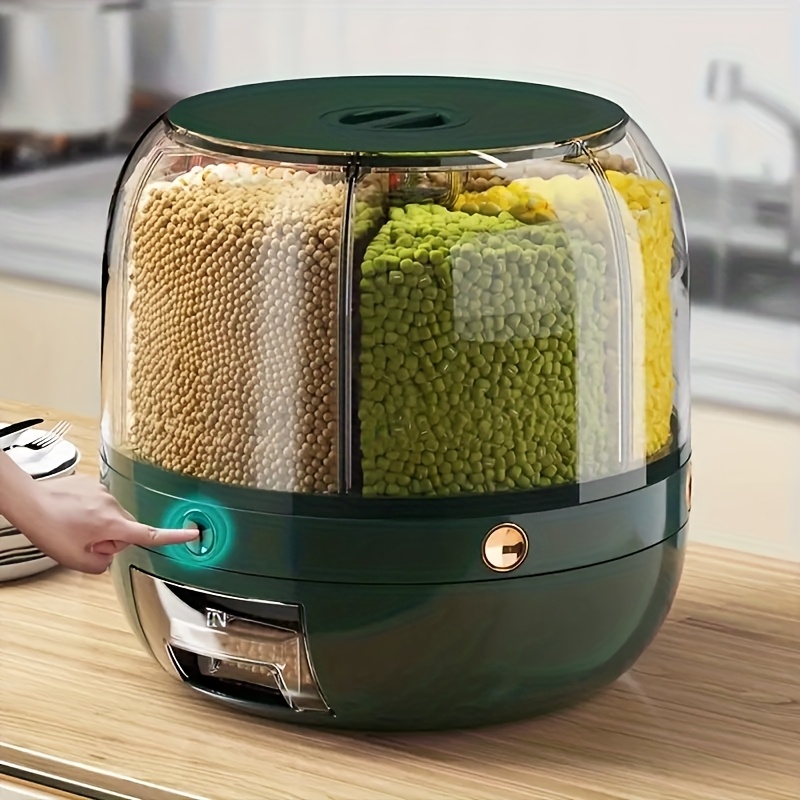 Image of 1pc Large Capacity Rotating Storage Container With Lid, Waterproof Plastic Grain Dispenser, Multipurpose Cereal, Nut, Flour, Rice Container For Kitchen Organization And Storage