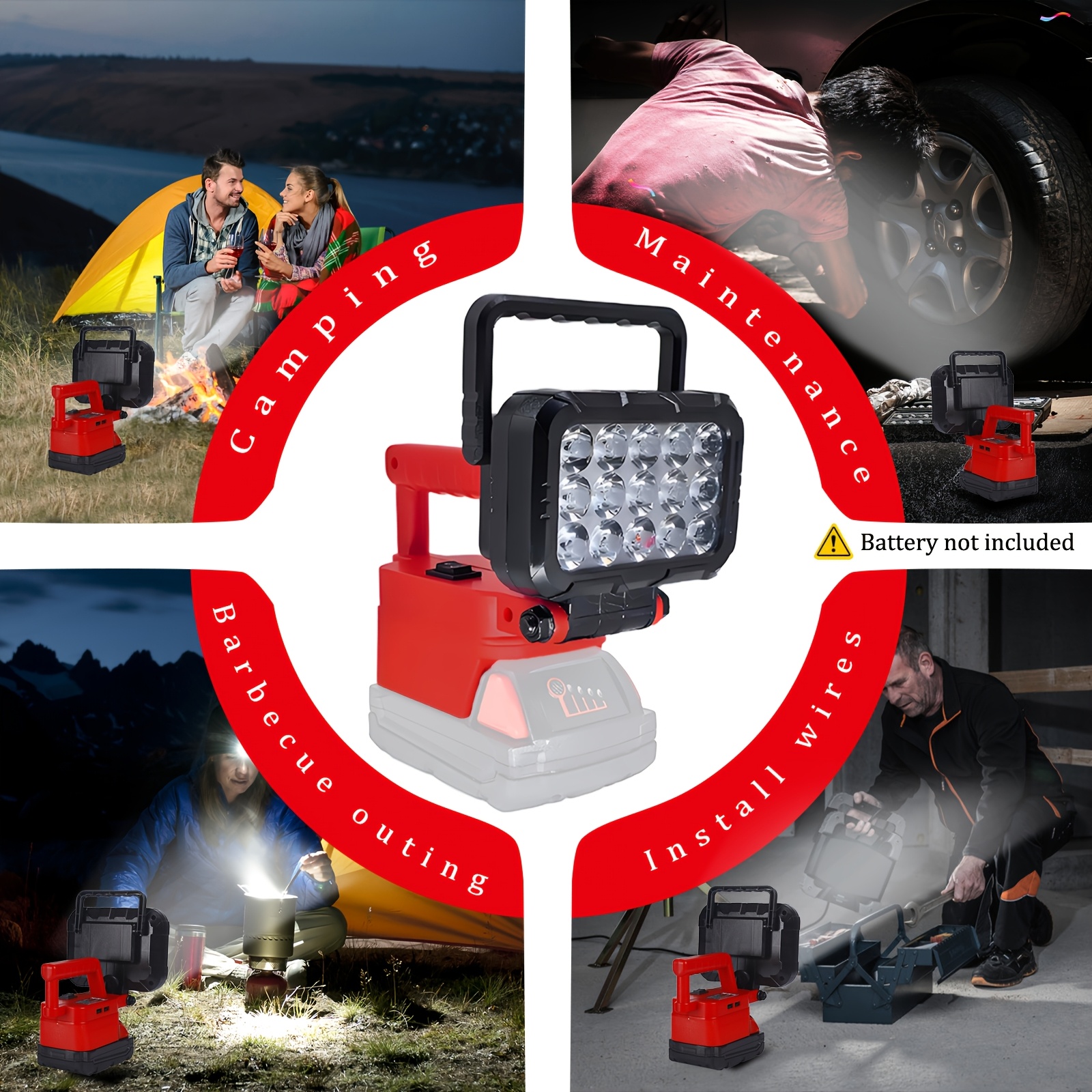TEMU 2pcs Cordless Led Work Light Compatible For 18v Battery, Portable Adjustable Height With Built-in Handle & 2-speed Brightness, Emergency